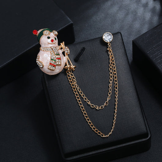 Broche Navideño Muñeco de Nieve Diamantes Doble Capa Estilo Europeo - Image 6