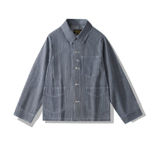 Chaqueta Motociclista Denim a Rayas con Múltiples Bolsillos - Image 29