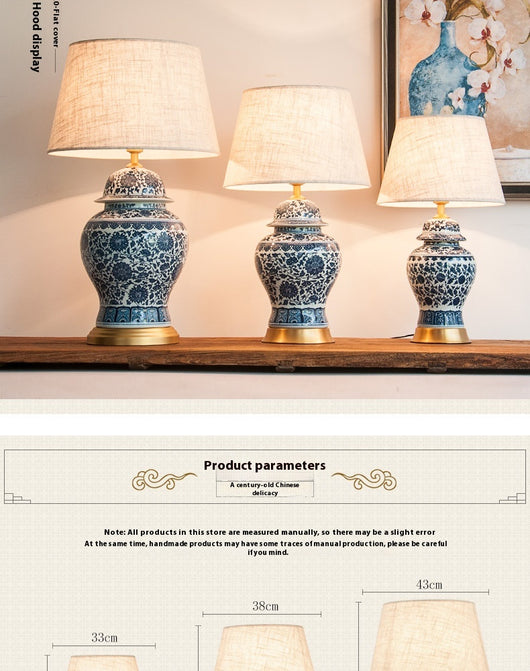 Lámpara de Mesita Porcelana Azul y Blanco Estilo Chino para Dormitorio - Image 13
