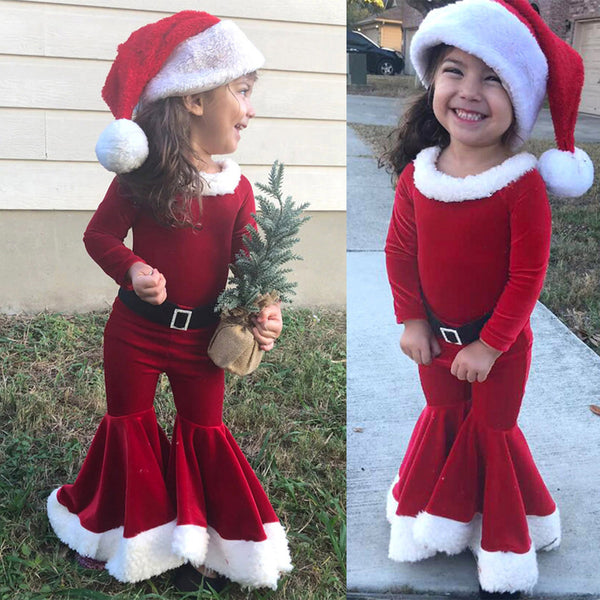 Conjunto Navideño Infantil 3 Piezas: Camisa Manga Larga, Pantalón Acampanado y Gorro