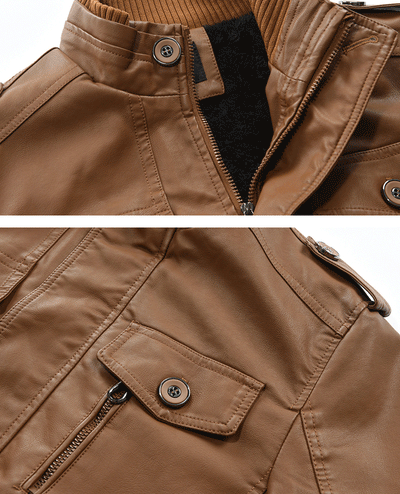 Abrigo Trench de Cuero con Cuello Mao y Forro de Terciopelo para Hombre - Image 15