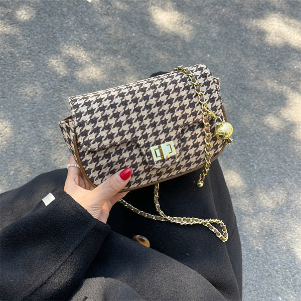 Bolso Mensajero Cuadros Lana Coreano Elegante