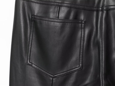Pantalones de Cuero Casual Efecto Pierna Larga con Cintura Elástica y Bota Acampanada - Image 10
