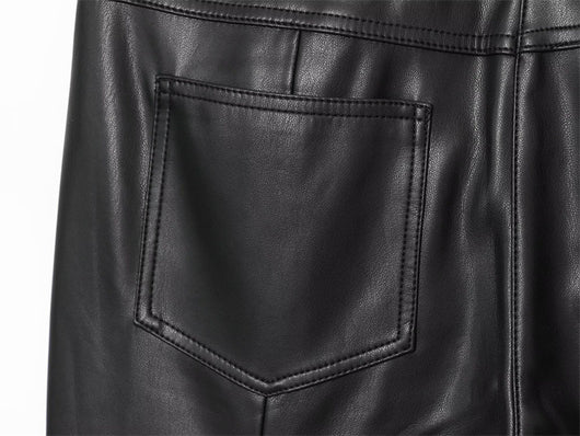 Pantalones de Cuero Casual Efecto Pierna Larga con Cintura Elástica y Bota Acampanada - Image 10