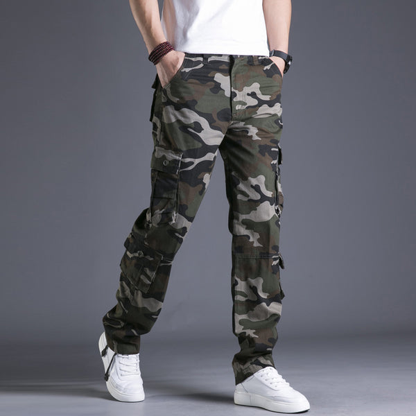 Pantalones Cargo Sueltos de Algodón con Múltiples Bolsillos - Camuflaje Hombre Talla Grande