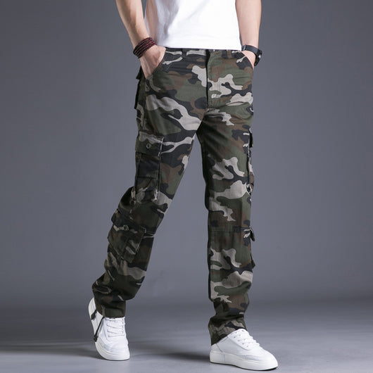 Pantalones Cargo Sueltos de Algodón con Múltiples Bolsillos - Camuflaje Hombre Talla Grande