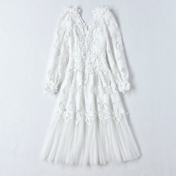 Vestido Hueco Bordado Cintura Esbelta para Mujer