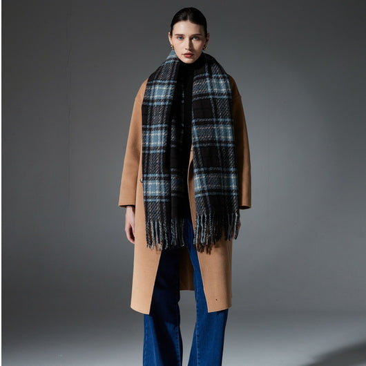 Bufanda Escocesa Azul Otoño Invierno - Estilo Europeo y Americano - Image 3