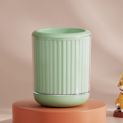 Light blue pet foot washing cup with a white paw print design, ribbed texture, and smooth base. - Image 8