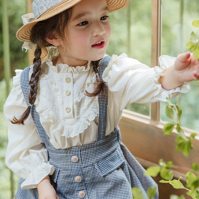 Blusa Princesa Infantil con Cuello de Encaje y Mangas Abullonadas Retro - Image 4