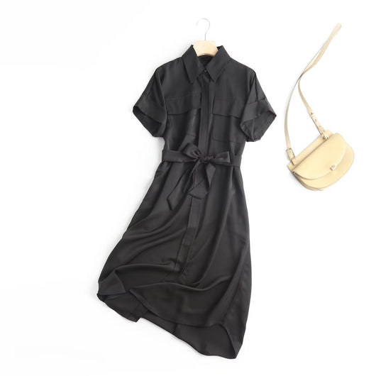 Vestido Camisero Suelto con Cinturón y Bolsillos - Image 14