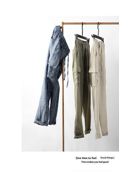 Pantalones de Lino Casuales Cintura Media Transpirables para Jóvenes - Image 12