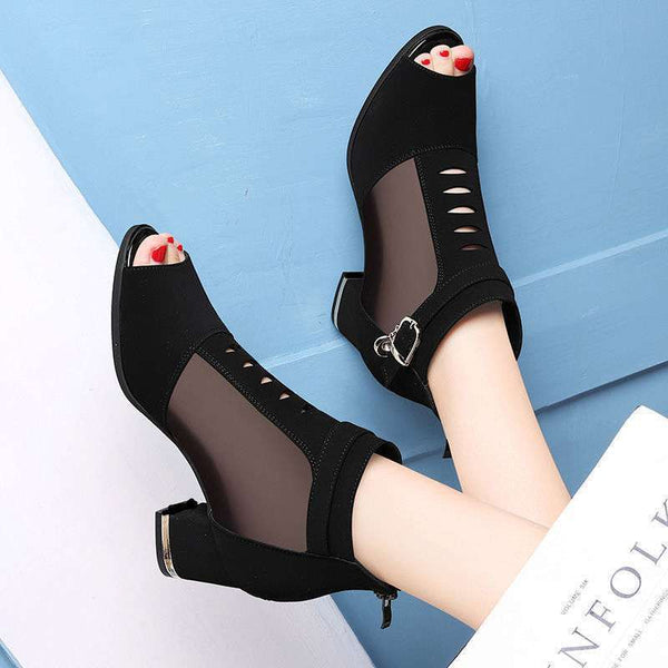 Botines Mesh Tacón Grueso Punta Afilada - Calzado Fresco para Primavera y Verano