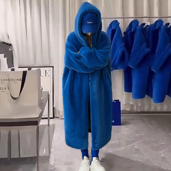 Abrigo Largo de Lana con Capucha para Mujer - Diseño Suelto y Cálido