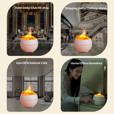 White spherical aromatherapy machine with glowing salt stones and a simulated flame effect on a white background. - Image 10