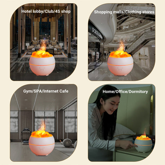 White spherical aromatherapy machine with glowing salt stones and a simulated flame effect on a white background. - Image 10