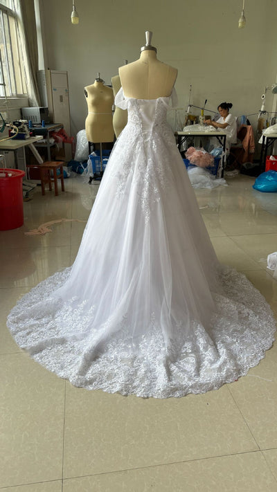 Vestido de Novia Elegante Hombros Descubiertos Estilo Corte Lujo Francés - Image 6