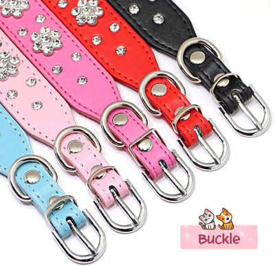Collar de Cuero PU para Perros Pequeños y Medianos con Flores de Diamantes - Image 4