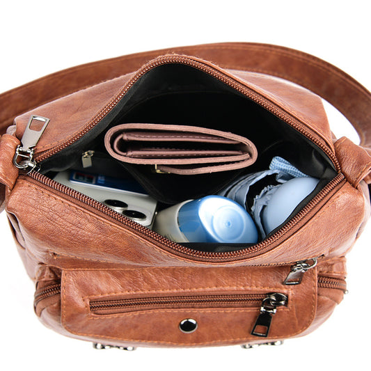 Bolso Bandolera de Cuero Texturizado Retro Gran Capacidad - Image 2
