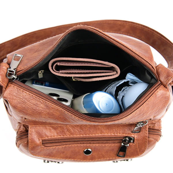 Bolso Bandolera de Cuero Texturizado Retro Gran Capacidad