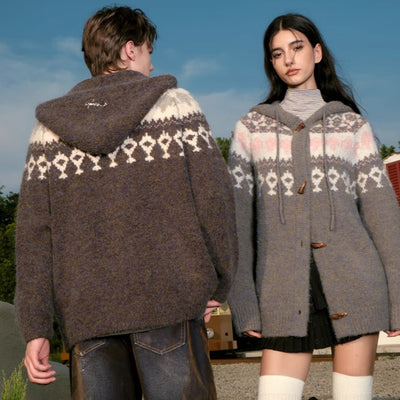 Cardigan Tejido con Capucha para Parejas - Suéter Grueso y Cálido