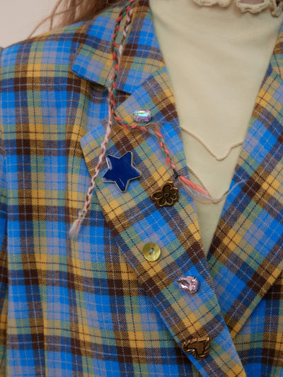 Blazer Casual para Mujer con Cuadros Azul y Amarillo - Image 11