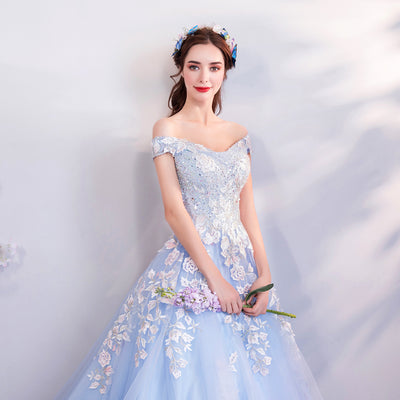 Vestido de Noche para Boda con Flores Azules - Diseño Elegante para Dama de Honor - Image 5