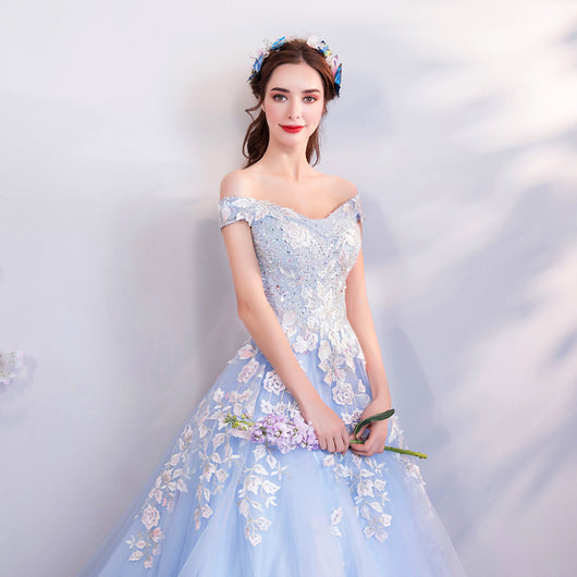 Vestido de Noche para Boda con Flores Azules - Diseño Elegante para Dama de Honor - Image 5