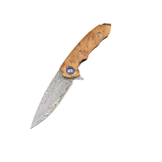 Cuchillo Portátil Plegable de Acero Damasco con Mango de Madera Yaebai - Image 4