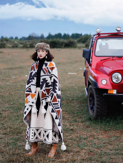 Chal Tejido Bohemio Étnico para Mujer - Poncho Versátil de Estilo Artesanal - Image 3