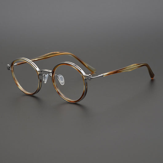 Lentes Retro de Titanio Puro Montura Redonda Carey para Miopía - Image 34