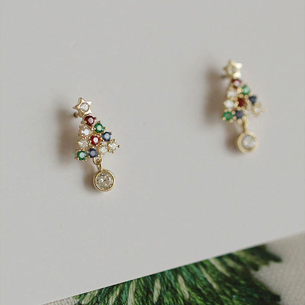 Aretes Navideños de Diamante de Color Nicho Europeo y Americano con Diseño de Gota de Agua