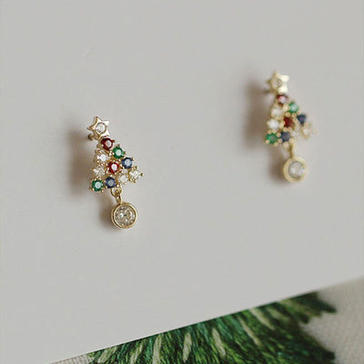 Aretes Navideños de Diamante de Color Nicho Europeo y Americano con Diseño de Gota de Agua