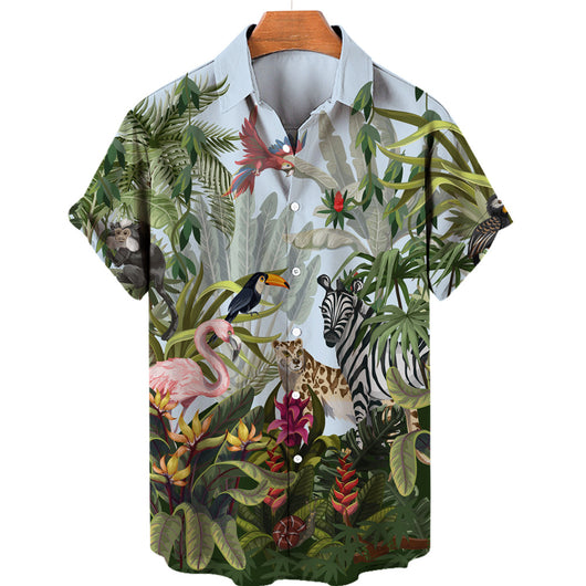 Camisa Hawaiana Tropical con Impresión 3D Digital de Animales de Selva para Hombre - Image 17