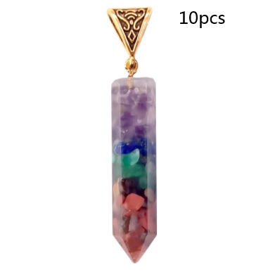 Collar Hexagonal de Piedras Trituradas de los Siete Chakras con Colgante Aura - Image 9