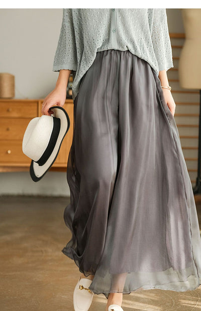 Pantalones Anchos de Cintura Alta en Malla y Gasa - Comodidad Elegante - Image 16