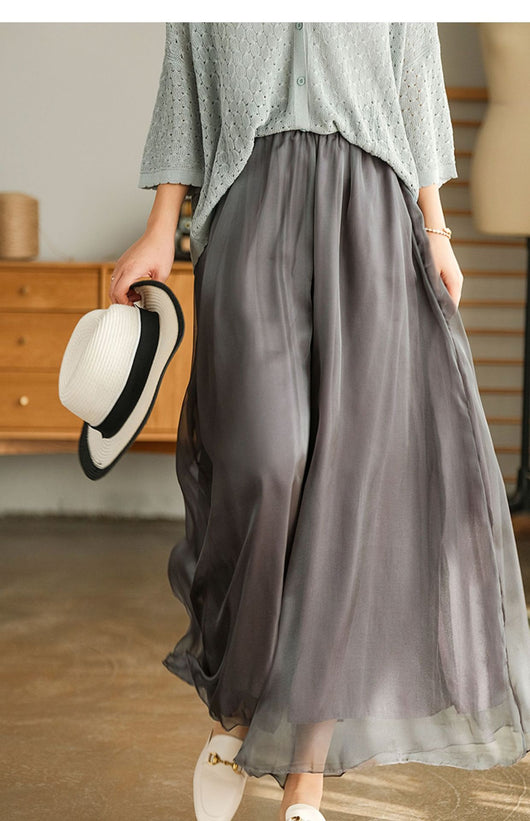 Pantalones Anchos de Cintura Alta en Malla y Gasa - Comodidad Elegante - Image 16