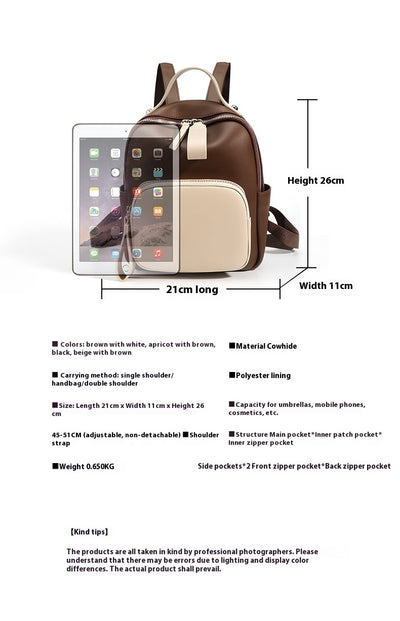 Mochila de Cuero Genuino Retro con Contraste de Colores - Ligera y Versátil para Diario - Image 9