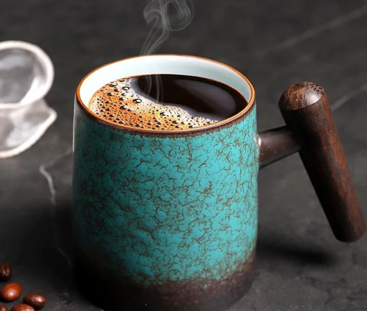 Taza de Cerámica para Oficina con Asa de Madera, Tapa y Filtro Separador - Image 5