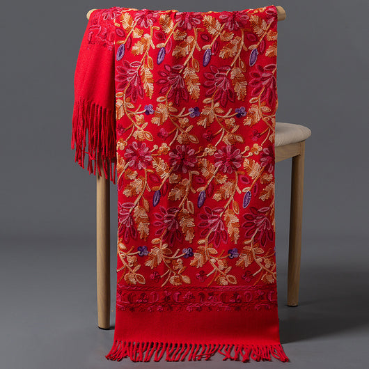 Bufanda Invernal Roja Bordada para Mujer - Flores de Primavera - Image 10