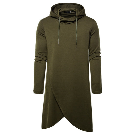 Sudadera Hoodie Slim Fit Irregular de Largo Medio en Colores Sólidos para Hombre - Image 21