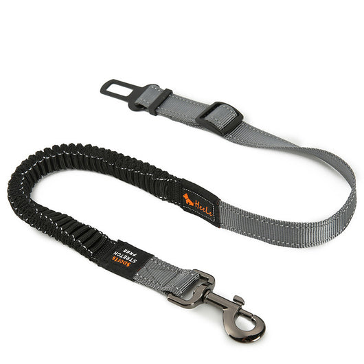 Red pet seat belt with reflective stitching, featuring a metal swivel clip and a black car seat belt buckle. - Image 4