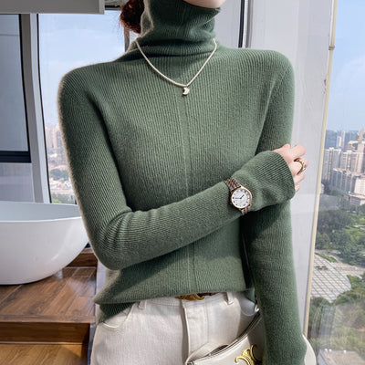 Suéter de Cuello Alto Tejido en Lana para Otoño e Invierno - Ajuste Slim - Image 12