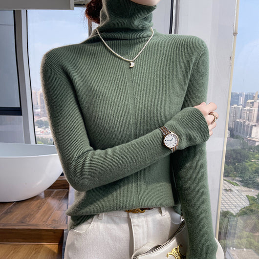 Suéter de Cuello Alto Tejido en Lana para Otoño e Invierno - Ajuste Slim - Image 12