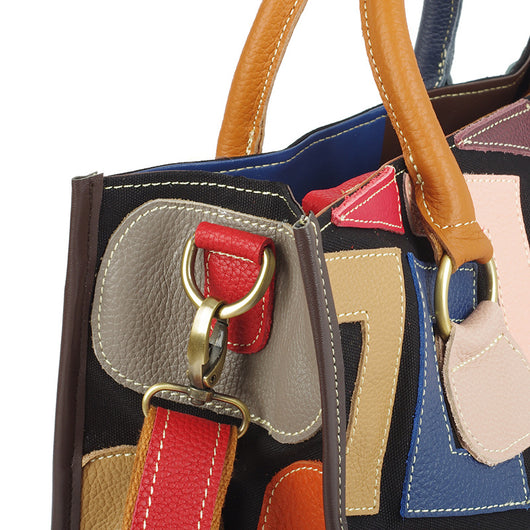 Bolso Crossbody de Cuero con Patrón Geométrico y Contraste de Colores - Image 5