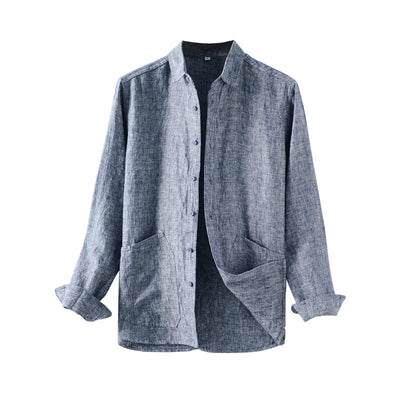 Camisa de Lino Suelta con Cuello Polo Manga Larga para Hombre - Image 5