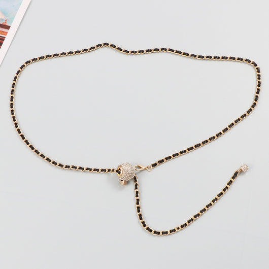 Cinturón de Cadena Trenzada con Diamantes de Metal y Cuero - Image 5