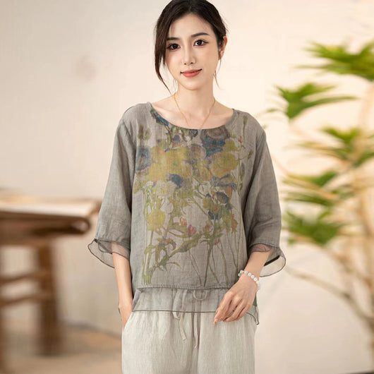 Blusa Suelta Estilo Chino Artística Talla Grande para Verano - Image 11