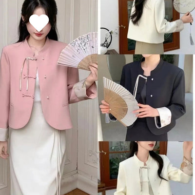 Abrigo Corto Mujer Estilo Hanbok con Botones de Rana - Primavera Otoño - Image 3