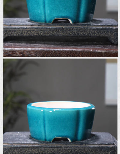 Maceta de Barro Púrpura Estilo Chino con Patrones Geométricos para Bonsái - Image 6